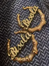 Pendientes de bambú personalizables con nombre, pendientes de aro personalizados con palabras, llamativos, C3