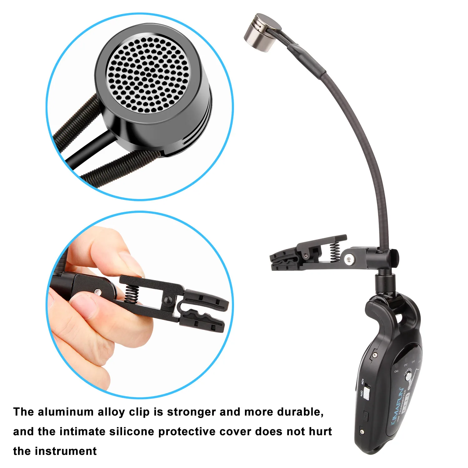 KIMAFUN UHF 무선 악기 색소폰 마이크, 트럼펫, 트럼본, 튜바 색소폰, 프렌치 호른, 리시버 송신기 포함