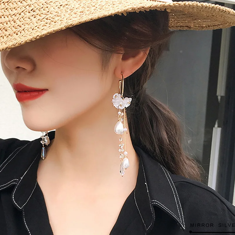 Flower Earrings Crystal Tassel Earrings Fruit Design Earrings Long Earrings New Flower Bohemia Hanging Women Fashion Tassel Rhinestone Flowers Earring Female Wedding Party Jewelry Gift