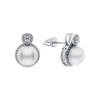 

Silver earrings with cubic zirconia and pearls cultured sunlight sample 925