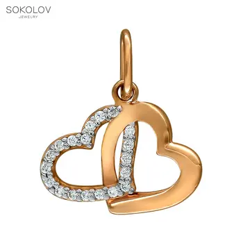 

Pendant love SOKOLOV gold with cubic zirconia fashion jewelry 585 women's male, pendants for neck women