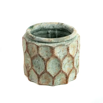 

JARRON small pot round stone aged ROMBOS 14X11