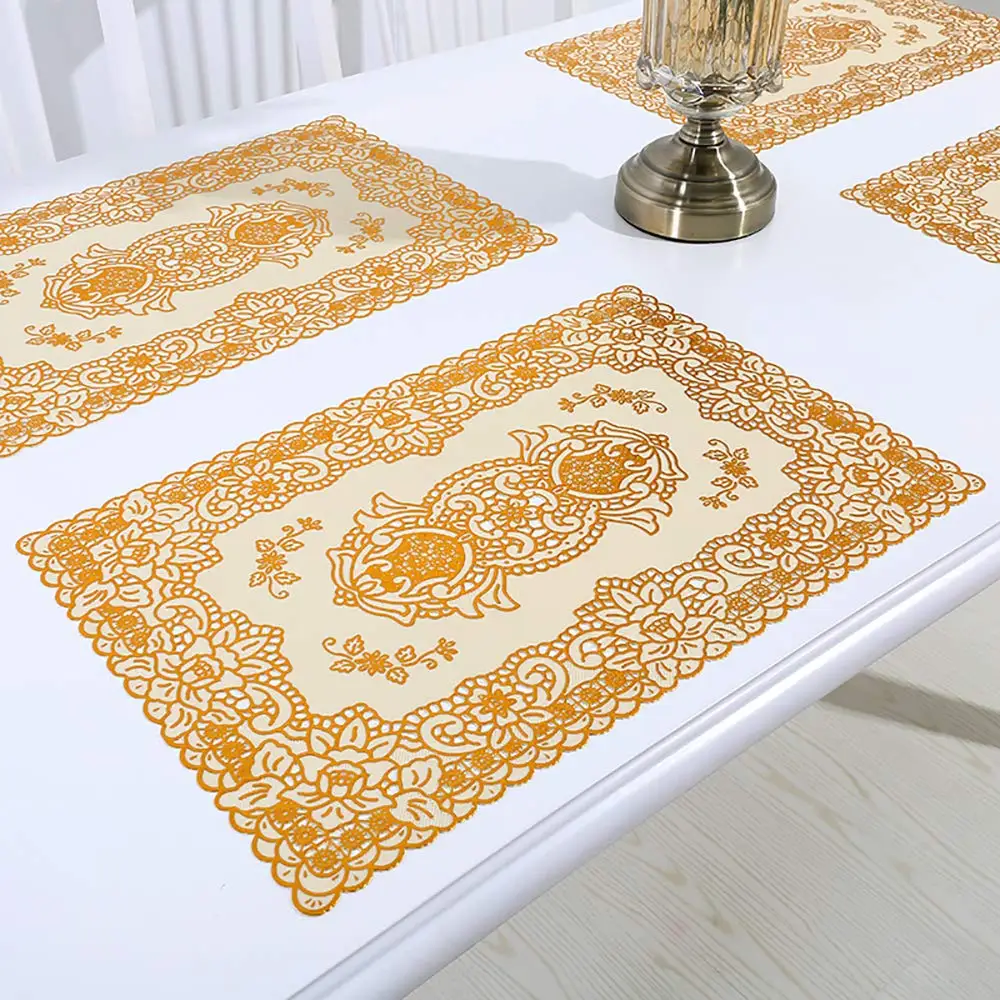 

4Pcs/lot Embroidery Golden Flower Pattern European style PVC Coaster Non-slip and Insulation Placemat 30 x 45 cm
