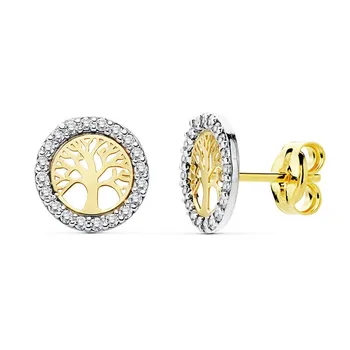 

Gold earrings 18k Two-Tone Tree of Life zircons fence [AB9382]