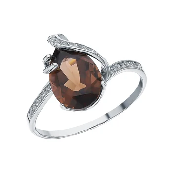 

Silver ring with cubic zirconia and quartz smoky sunlight sample 925