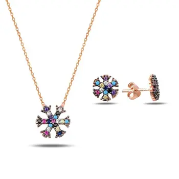 

Angemiel 925 Sterling Silver Mixed Color Zircon Cubic Zirconia Snowflake Set - Rose Gold Plated