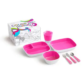 

Munchkin set of dishes 7 items pink.