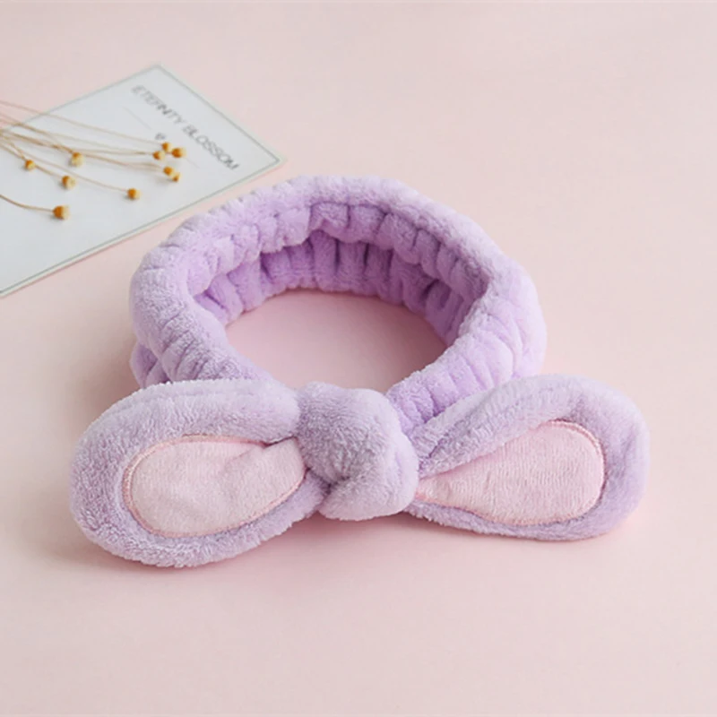 19 Purple Levao модный фланелевый мягкий бантик ободок с кроличьими ушами для женщин девочек тюрбан повязки для волос Макияж мыть лицо повязка для волос аксессуары для волос - Цвет: 19 Purple