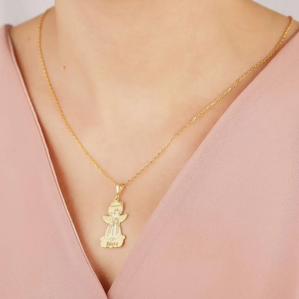 

Vaoov 925 Sterling Silver Personalized Angel Name Woman Fashion Necklace - Made in Turkey