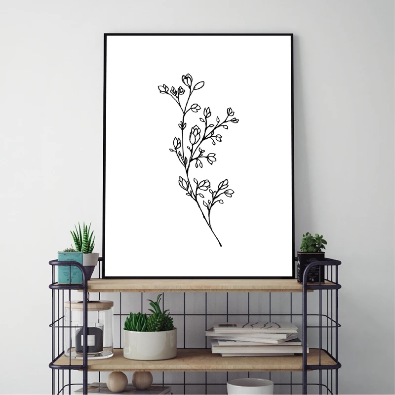 Minimalist Decor Pencil Leaf Drawings Canvas Painting Wall Decor