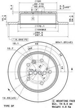 

Disc brake rear. With UV coating Lexus RX (mcu15) 07/00-05/03 / Toyota Harrier (_ U1 _) 05/97-02/03 Brembo art. 08.a150.11