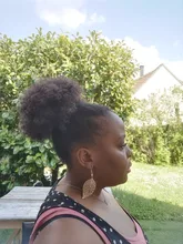 Alileader-moño de pelo rizado, extensiones de cabello sintético con pinza, coleta corta, coleta Afro esponjosa, moño para el cabello