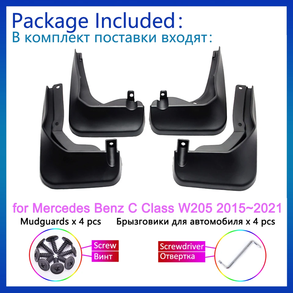 4 Parafanghi Per Mercedes Classe C W205 2015-2021 - Set Paraspruzzi Anteriori E Posteriori In TPE+PP, Nero, Con Viteria, Protezione Da Graffi E Fanghi - 3