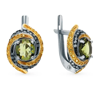 

Silver earrings with cubic zirconia and quartz synthetic sunlight