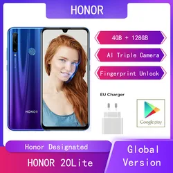 Глобальная версия Huawei Honor 20 Lite 4G + 128G смартфон AI Camera Face Fingerprint Unlock 6,21 дюймHonor мобильный телефон Google Play Andriod хонор телефон