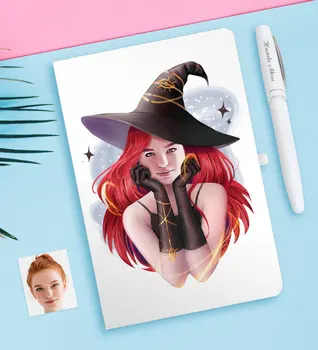 

Personalized Women 'S Witch Caricature Of White notebook And Pen Gift Seti-2