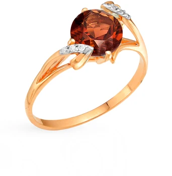 

Gold ring with cubic zirconia and Garnet sunlight sample 585