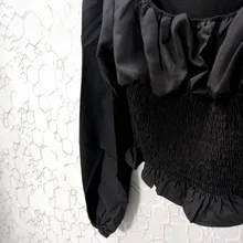 Short Blouses Womens Tops Long-Sleeve Vintage Square-Collar Casual Simple New Bow Solid