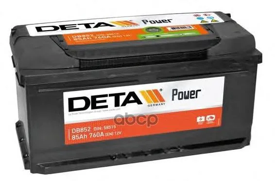 Аккумуляторная Батарея 85ah Deta Power 12 V 85 Ah 760 A Etn 0(R) B13 352x175x175mm 20.4kg DETA арт. DB852