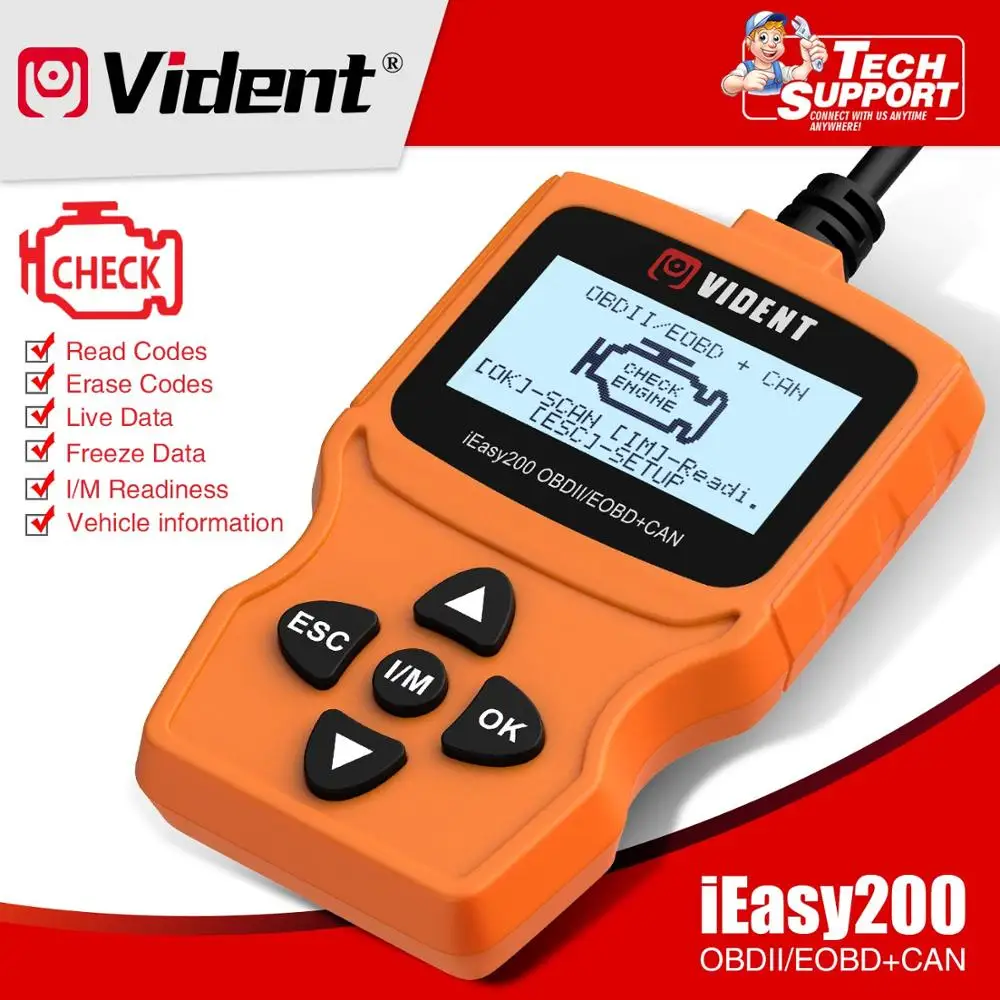 Считыватель кодов VIDENT iEasy200 OBDII/EOBD сканер двигателя OBDII многоязычный с бесплатным