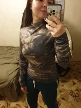 Vintage Top Blouse Turtleneck Long-Sleeve Bodycon Renaissance-Print CHEERART Spandex