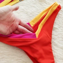 Splicing Bikini Swimwear Bathing-Suit Biquini Ribbed Push-Up Beach Summer Female V-Neck