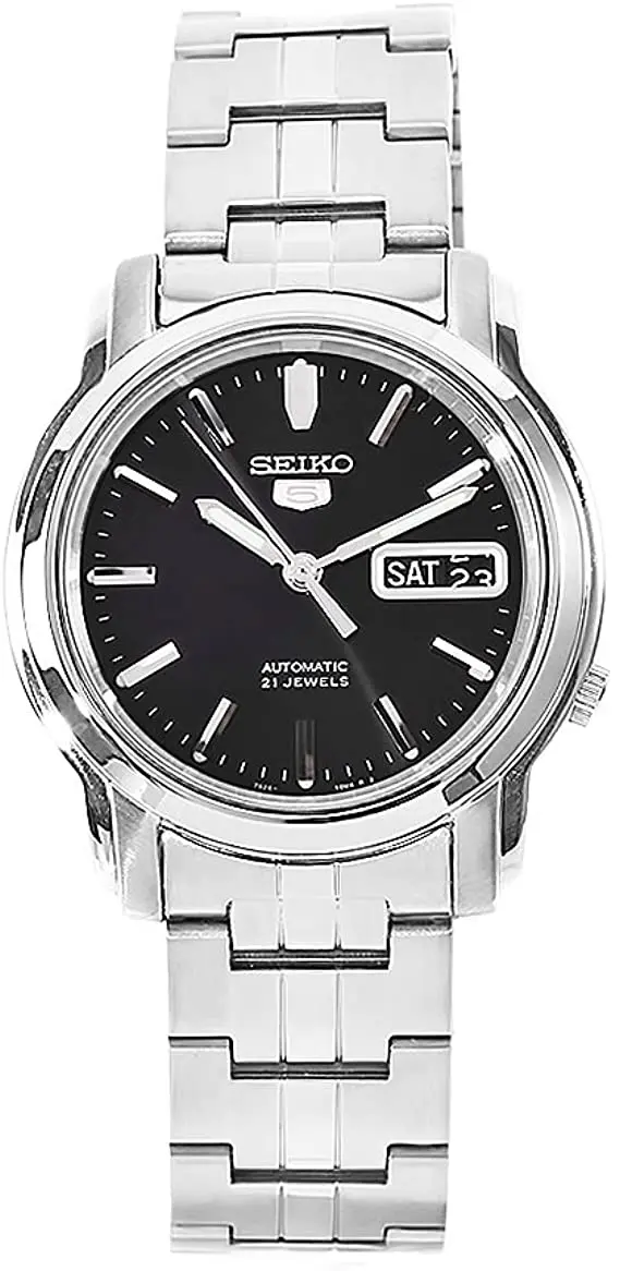 Men's Automatic Watch Seiko 5 Snkk71k1 Black Dial 38mm Strap Steel -  Mechanical Wristwatches - AliExpress