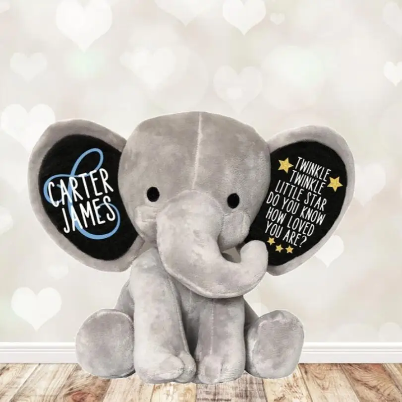 

Personalized name Twinkle Little Star Do You Know How Loved You Are, Newborn Gift Keepsake Stuffed Elephant baby shower gift
