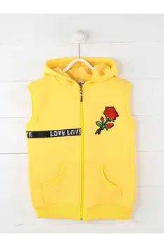 

Yellow Winter Hooded Female Child Vest