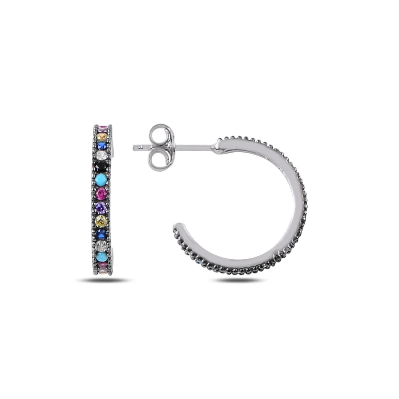 

Silver 925 Sterling 18mm Single Row Mixed Zircon Cubic Zirconia Tamtur Earrings