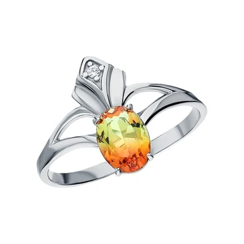 

Silver ring with cubic zirconia and citrine synthetic sunlight sample 925