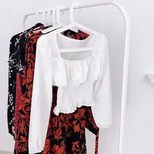 Short Blouses Womens Tops Long-Sleeve Vintage Square-Collar Casual Simple New Bow Solid