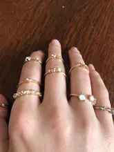 IPARAM-Conjunto de anillos de unión para mujer, de cristal geométrico, dorado, Vintage, bohemio, luna y estrella, diseño de personalidad, conjunto de anillos, regalo de joyas de fiesta