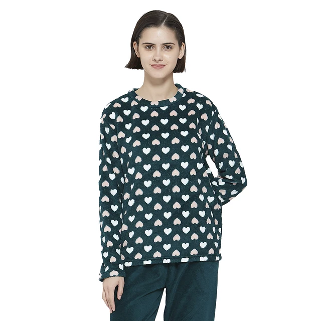 PimpamTex - Women's Autumn Winter Coral Long Sleeved Pyjama Set, Warm Winter Coral Printed Pyjama Set, Perfect Christmas Gift Celia