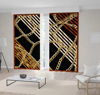 

Curtain Stripes and Chain Pattern Baroque Geometric Artwork Black Yellow Brown