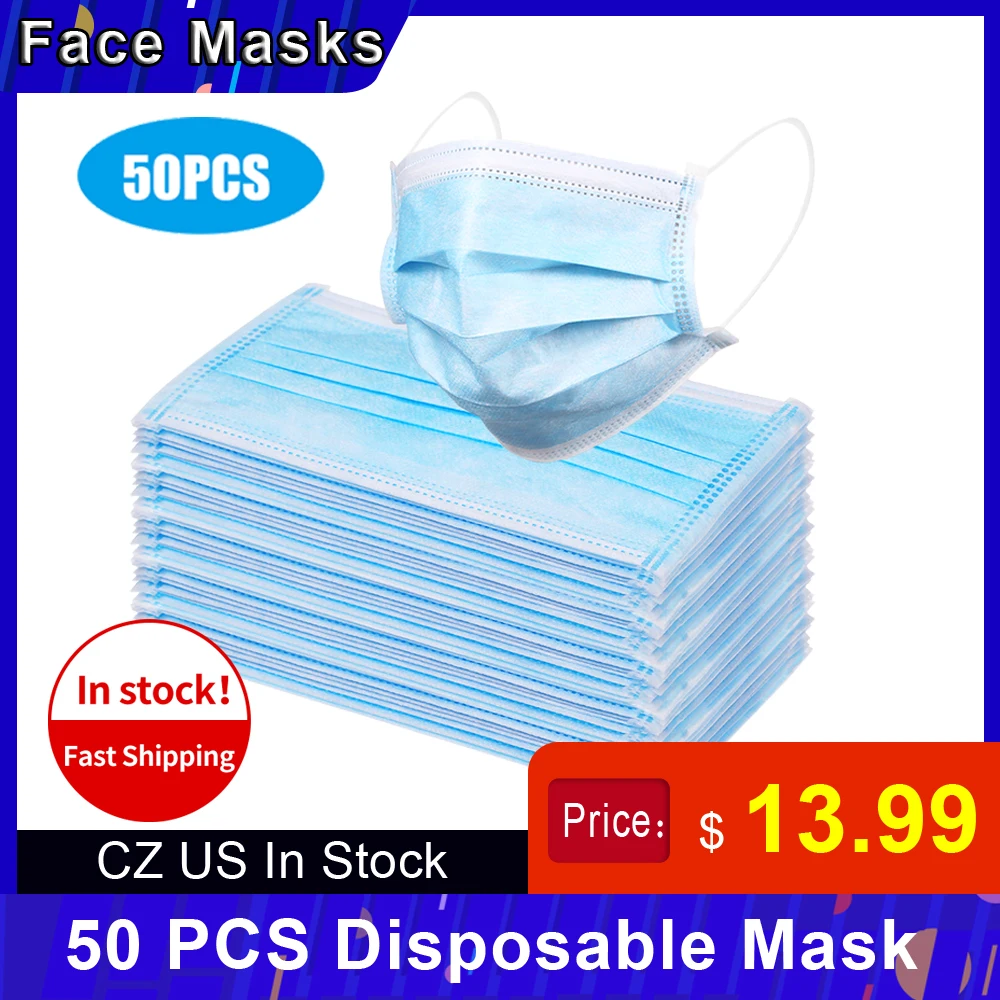 

CZ US Stock Non-woven Protective Mask Face Mask Disposable Masks Anti PM2.5 Particle Face Cover Breathable Dustproof Mouth Mask