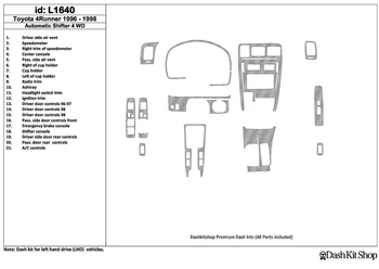 

Interior lining for Toyota 4 Runner 1996-1998. Set L1640.