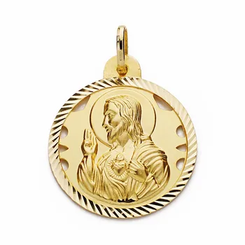 

Medal 18k Gold Heart of Jesus 24mm. Openwork fence carved [AA2498]