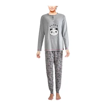 

Mini Kitten-long cotogether warm cotton Women's pajamas for winter with embroidery