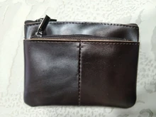 Mini Cartera de piel auténtica con cremallera para hombre y mujer, monedero pequeño y delgado de estilo Vintage