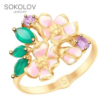 

SOKOLOV ring gold with enamel and semi-precious inserts fashion jewelry 585 women's male