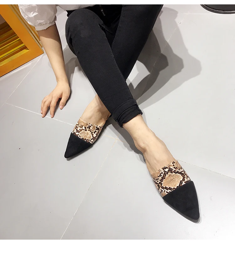 Aneikeh/ г. Пикантные женские туфли на плоской подошве с змеиным узором, с острым носком, без шнуровки, Модные Элегантные повседневные женские туфли с ремешком на пятке, размер 42