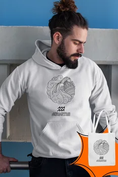 

Angemiel Wear Aquartius Aquarius Zodiac White Male Hooded Sweatshirt Bags Kombin