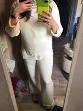 Women Tracksuit Pants Pullovers Sweater-Set Spring Wide-Legs Warm Turtleneck Autumn JXMYY