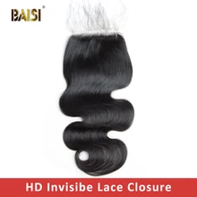BAISI 4x4 закрытие шнурка человеческие волосы закрытие иглы для плетения волос Натуральные Цветные волосы для наращивания тела волна фронтальная HD закрытие шнурка