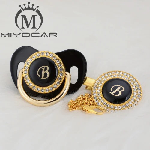 MIYOCAR, золотое, серебряное название, инициалы, Буква B, красивая, шикарная соска и соска, клипса, BPA бесплатно, пустышка, блестящая, уникальный дизайн, LB - Цвет: LB-4  6-18M