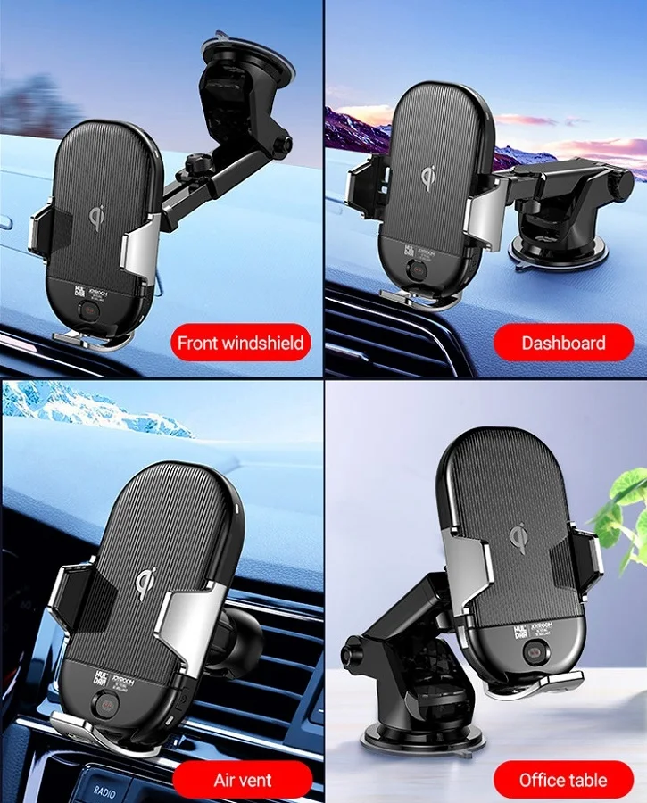 Автодержатель универсальный с беспроводной зарядкой Joyroom JR-ZS187(Черный с серебром