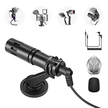 Neewer CM14 micrófono para teléfono, Mini micrófono de vídeo en cámara con soporte de micrófono para iPhone/teléfono Android/cámara DSLR/videocámara