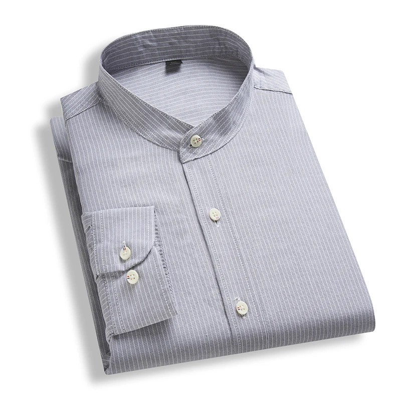 Men's Casual Pure Cotton Stripe Oxford Mens Shirts White Long Sleeve Chemise Homme Slim Fit Male Fashion Design Blouse