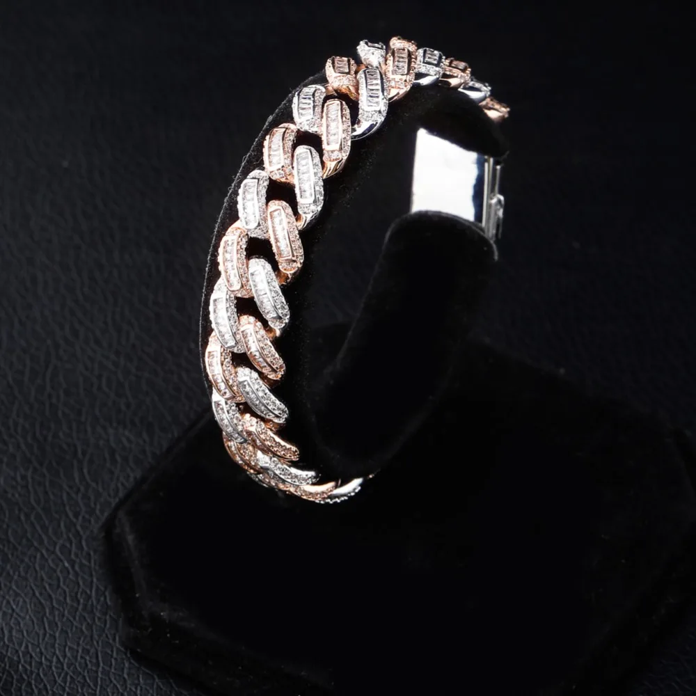 TOPGRILLZ Miami Big Box Clasp 14mm Cuban Bracelet 7.5-9.5 Inch Iced Out Prong Setting Square zircon Hip Hop Jewelry For Men